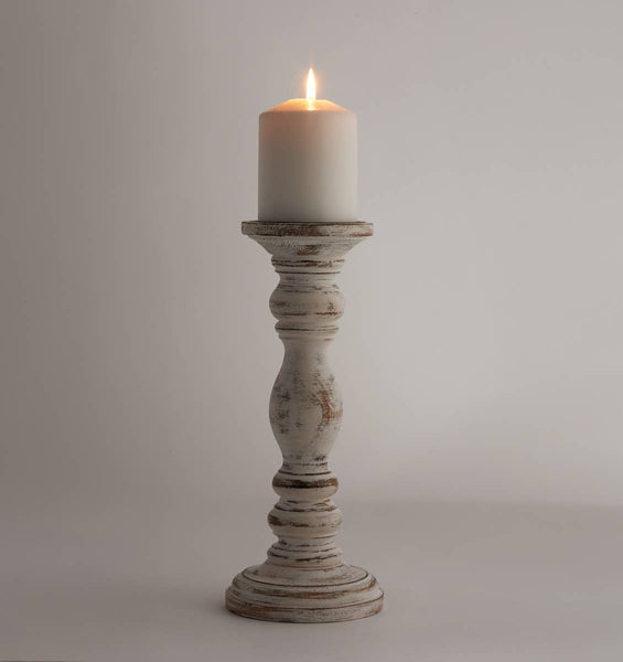 Rustic White Pillar Candle Holder - Large