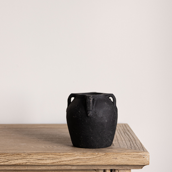 Noir Black Wash Vase with Handles Small