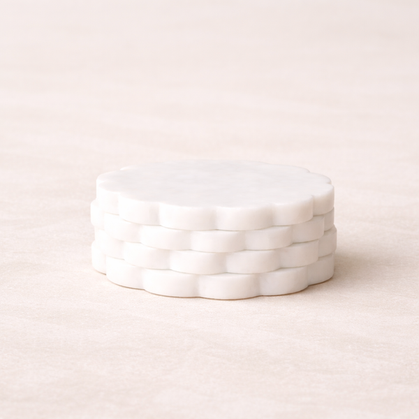White Marble Scalloped Coasters