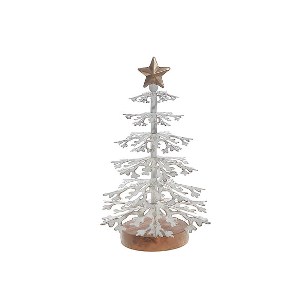 White Snowflake Tree With Acacia Base Large: White