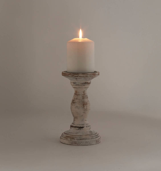 Rustic White Pillar Candle Holder - Small