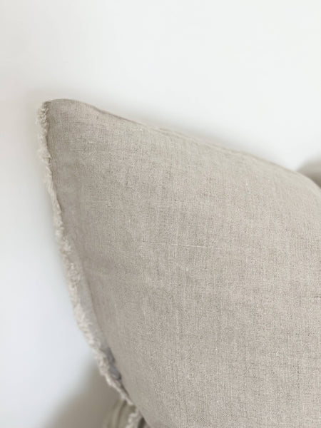 Esmee Linen Cushion  – Frayed Edge Natural Beige 20x20"
