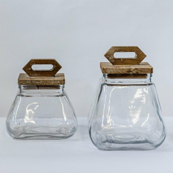 Glass Container With Wooden Lid, Large