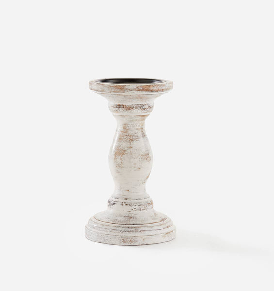 Rustic White Pillar Candle Holder - Small