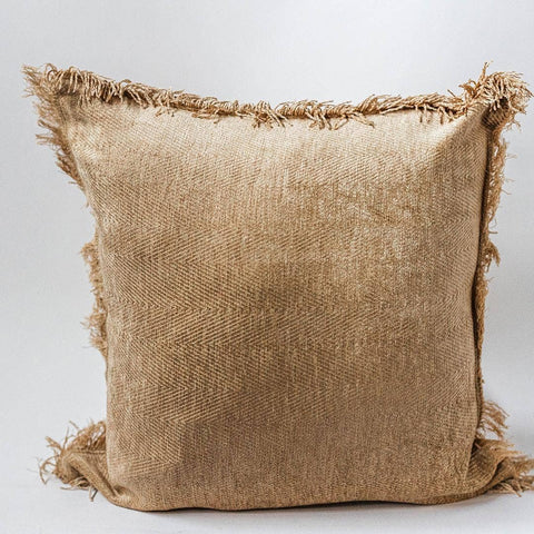 18" x 18" Cotton Cushion with Frayed Edges - Beige