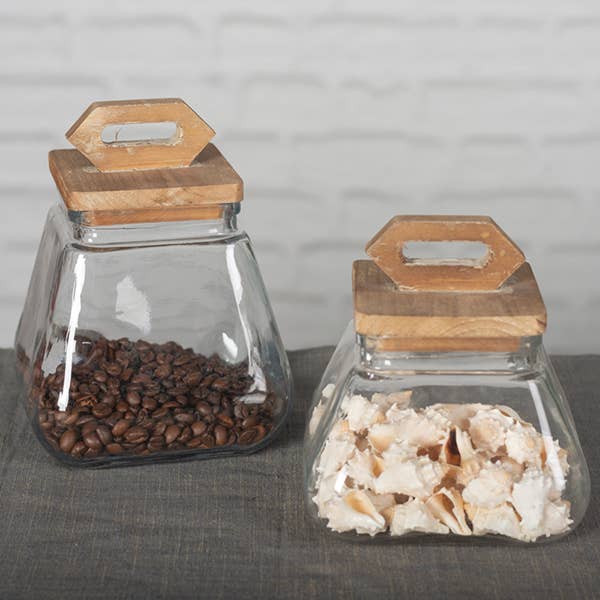 Glass Container With Wooden Lid, Large