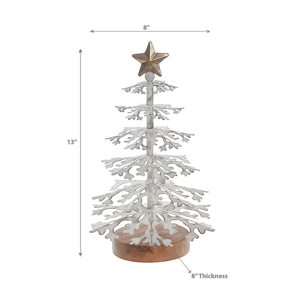 White Snowflake Tree With Acacia Base Large: White