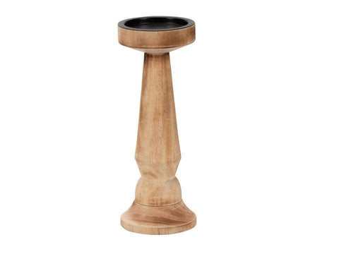 Wooden Pillar Candle Holder 10"H