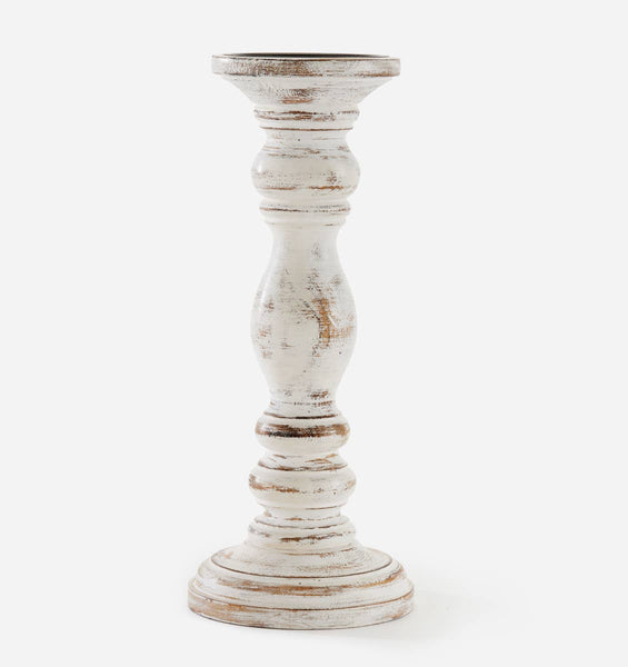 Rustic White Pillar Candle Holder - Large