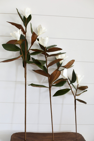Magnolia Stems Faux Flowers with Leaves
