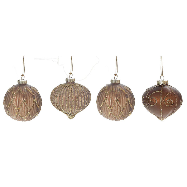 Brown Glass Ornament With Gold Glitter