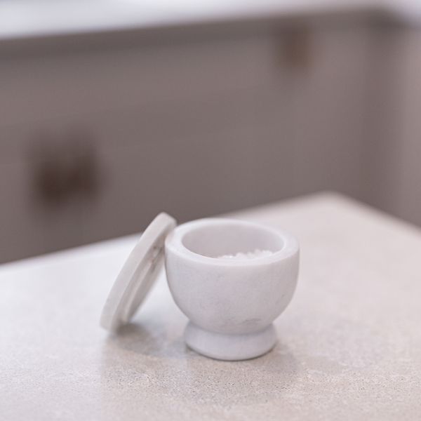 White Marble Lidded Salt Cellar