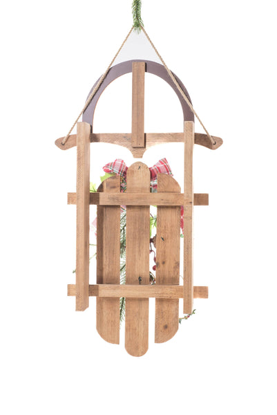 Brown Wood Hanging Sled with Natural Spray