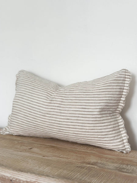 Esmee Linen Cushion – Frayed Edge Natural Beige Stripe 20x12"