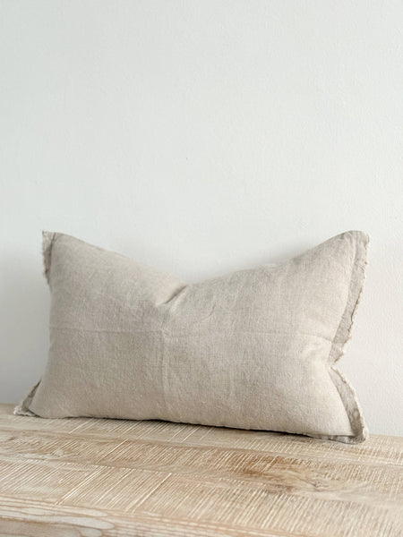 Esmee Linen Cushion – Frayed Edge Natural Beige 20x12"