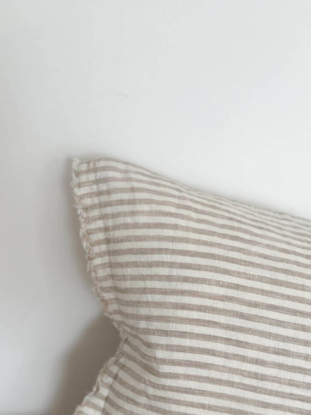 Esmee Linen Cushion – Frayed Edge Natural Beige Stripe 20x12"