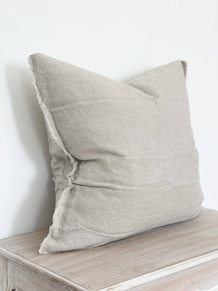 Esmee Linen Cushion  – Frayed Edge Natural Beige 20x20"