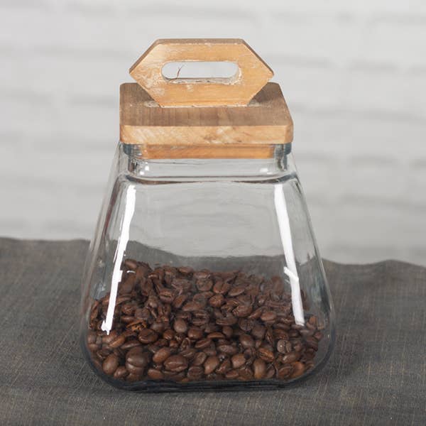 Glass Container With Wooden Lid, Large