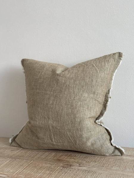 Esmee Fringed Linen Cushion – Washed Olive 18x18"