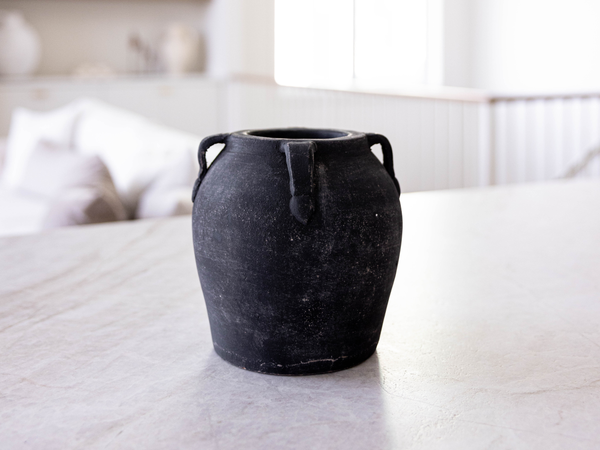 Noir Black Wash Vase With Handles 7"