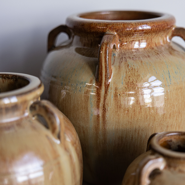Chevalier Cream Glazed Vase With Handles 7"