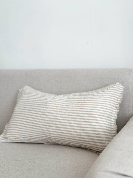 Esmee Linen Cushion – Frayed Edge Natural Beige Stripe 20x12"