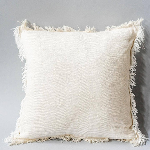 18" x 18" Cotton Cushion with Frayed Edges -White