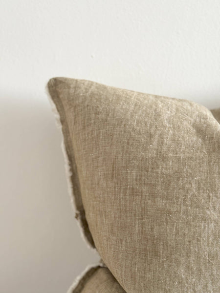 Esmee Fringed Linen Cushion – Washed Olive 18x18"