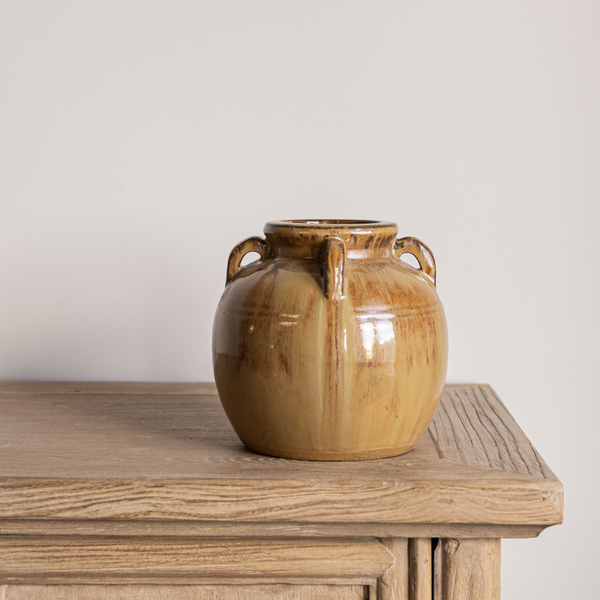 Chevalier Cream Glazed Vase With Handles 7"