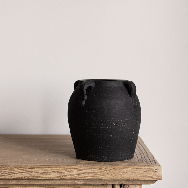Noir Black Wash Vase With Handles 7"