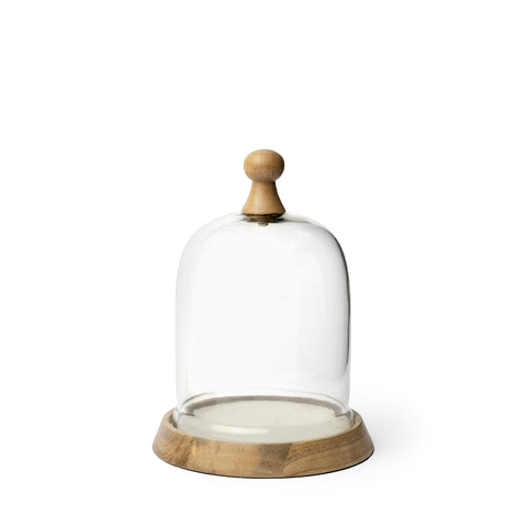 Wooden/White Marble Base Glass Cloche Small