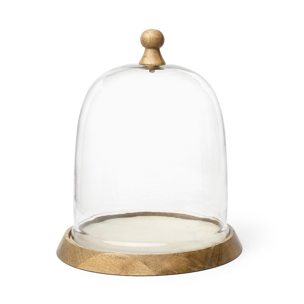 Wooden/White Marble Base Glass Cloche Large