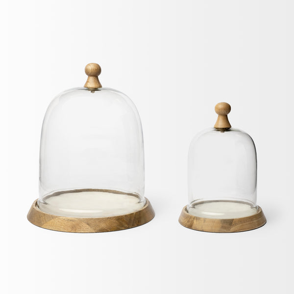 Wooden/White Marble Base Glass Cloche Small
