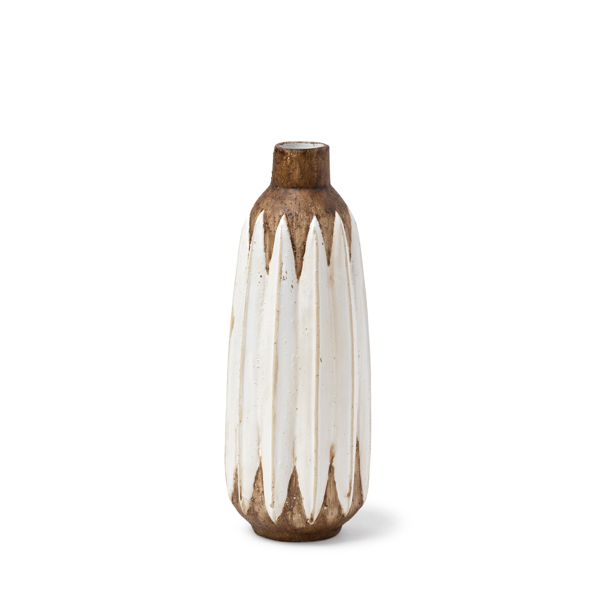 Short Rustic Brown White Ceramic Vase