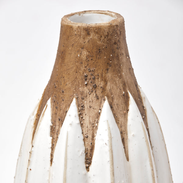 Tall Rustic Brown White Ceramic Vase