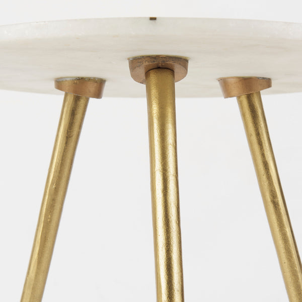 White Marble W/Antique Gold Metal Round Accent Table