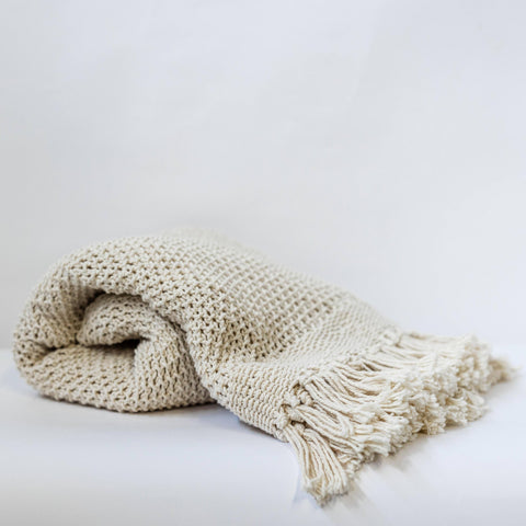 Knitted Cream Cotton Throw