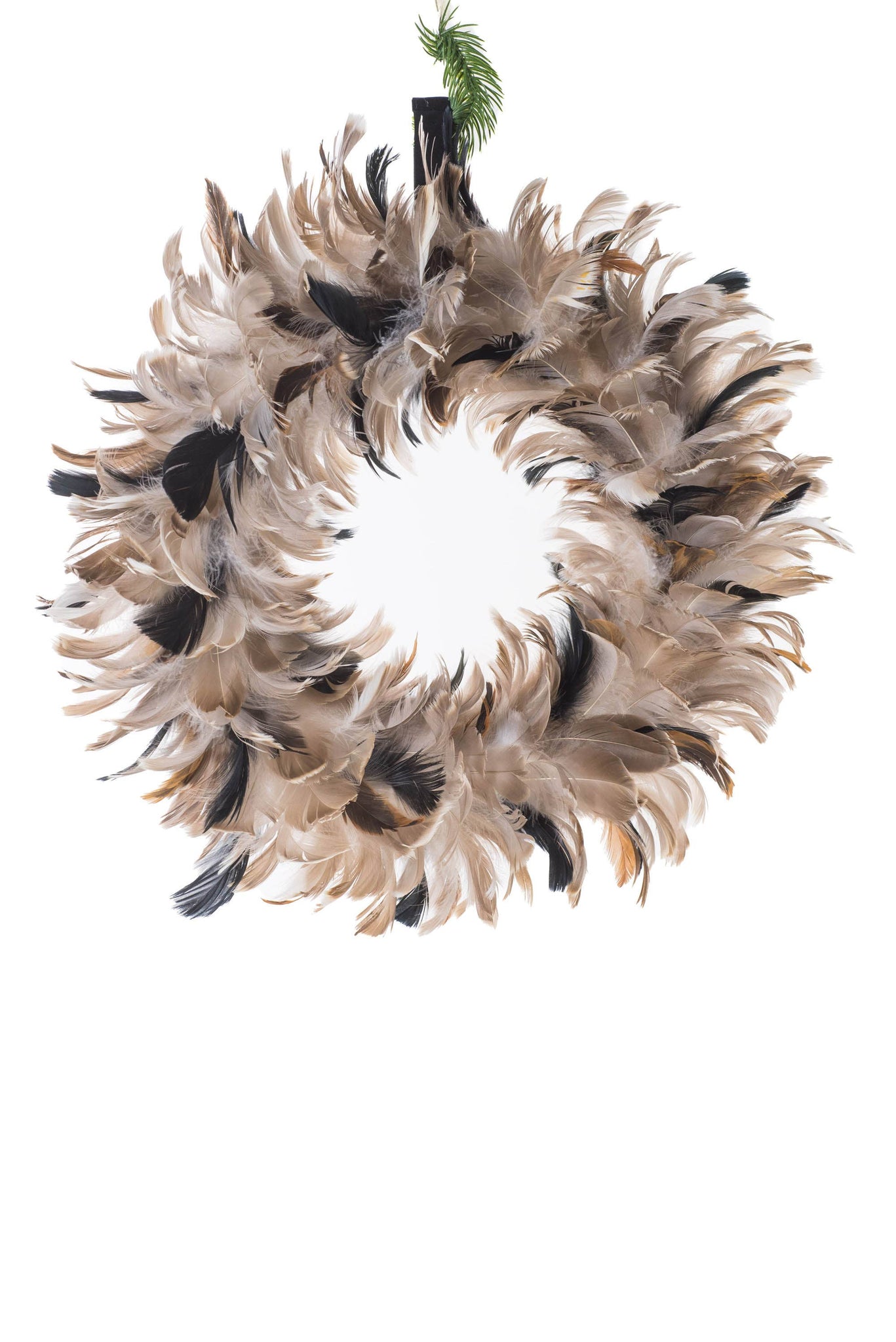 Cream Polylon Feathered Wreath with Black Accents
