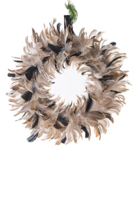 Cream Polylon Feathered Wreath with Black Accents