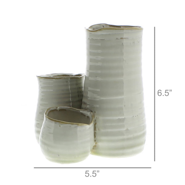 Bower Clustered Ceramic Vase - Tall Triple - Fancy White