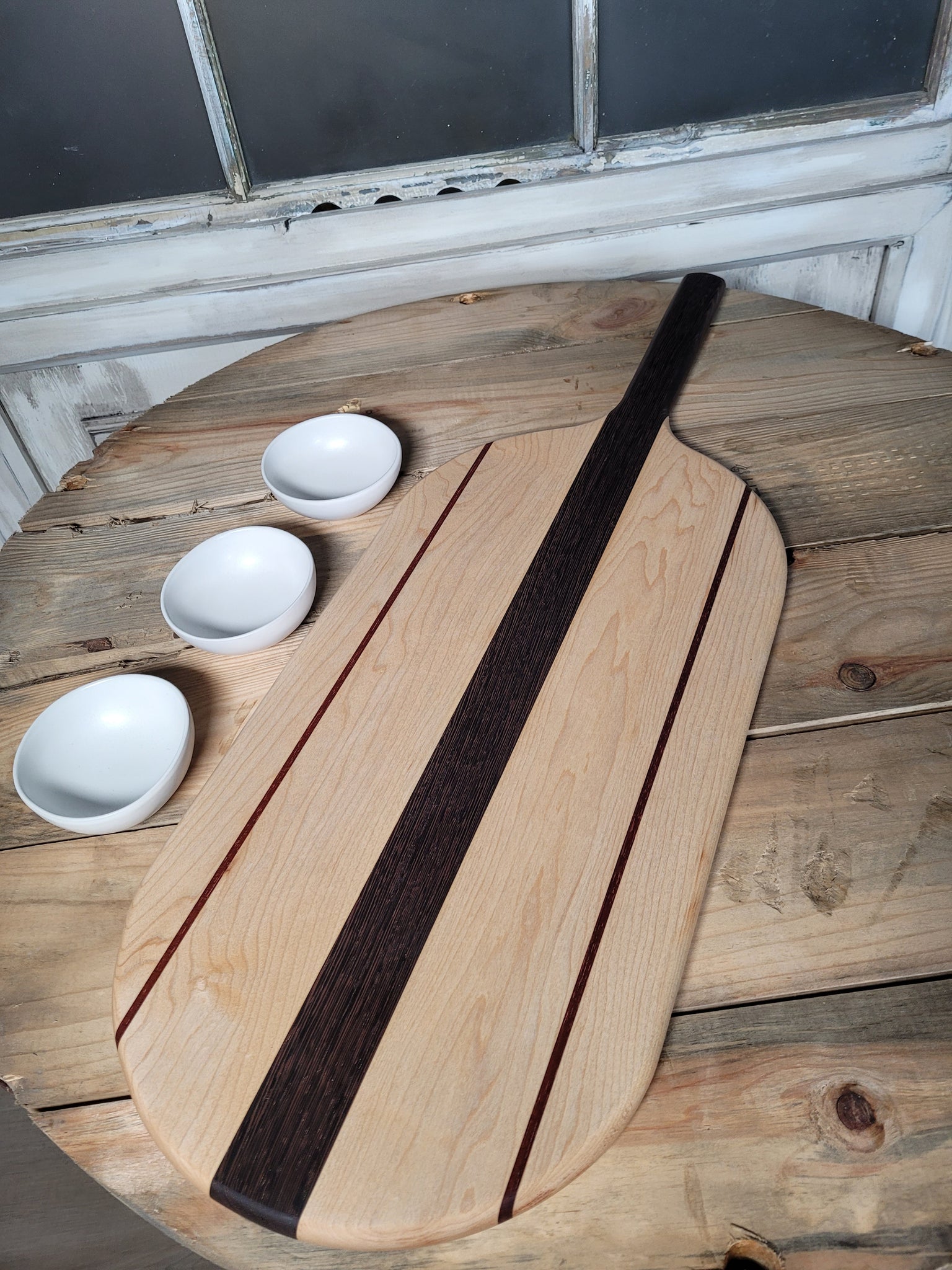 Charcuterie Paddle in Maple, Bloodwood & Wenge