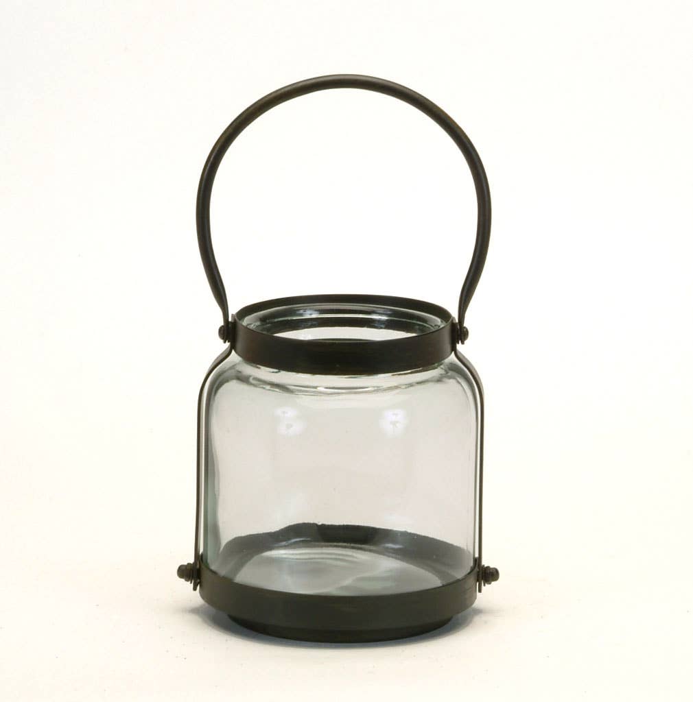 Small Glass and Metal Jar with Handle