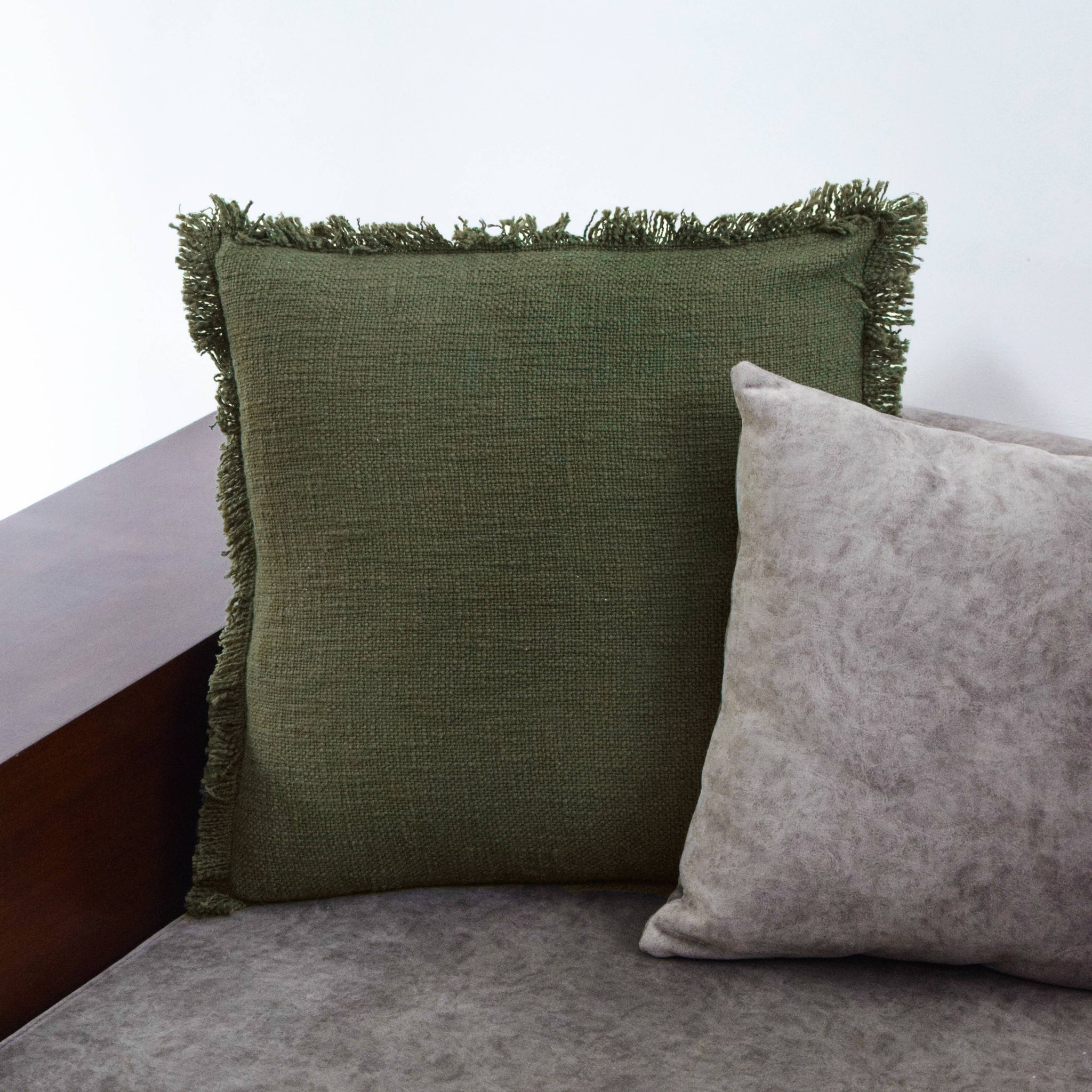 Nyla Fringed Cushion Green