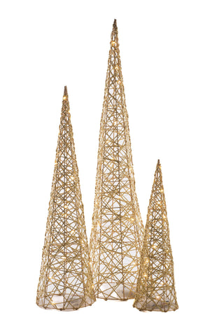 Golden Glittered Cone Accent Lighted Tree Set