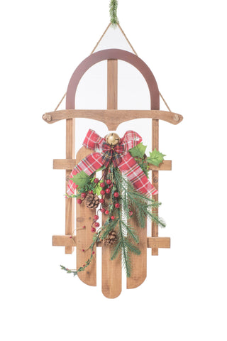 Brown Wood Hanging Sled with Natural Spray