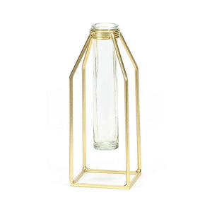 GOLD IRON STAND W TUBE GLASS 8"
