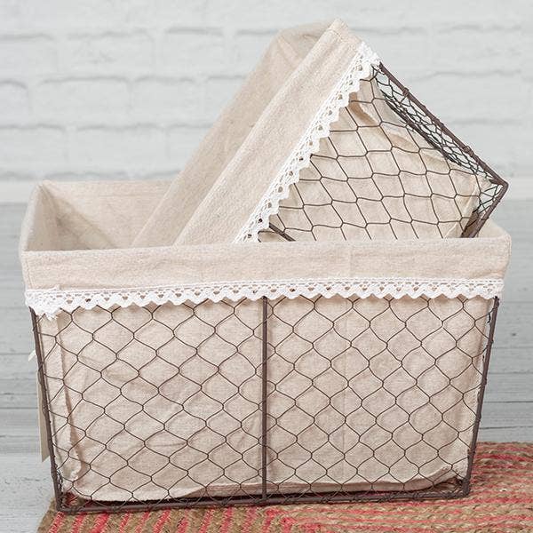 Wire Basket With Fabric, Set of 2