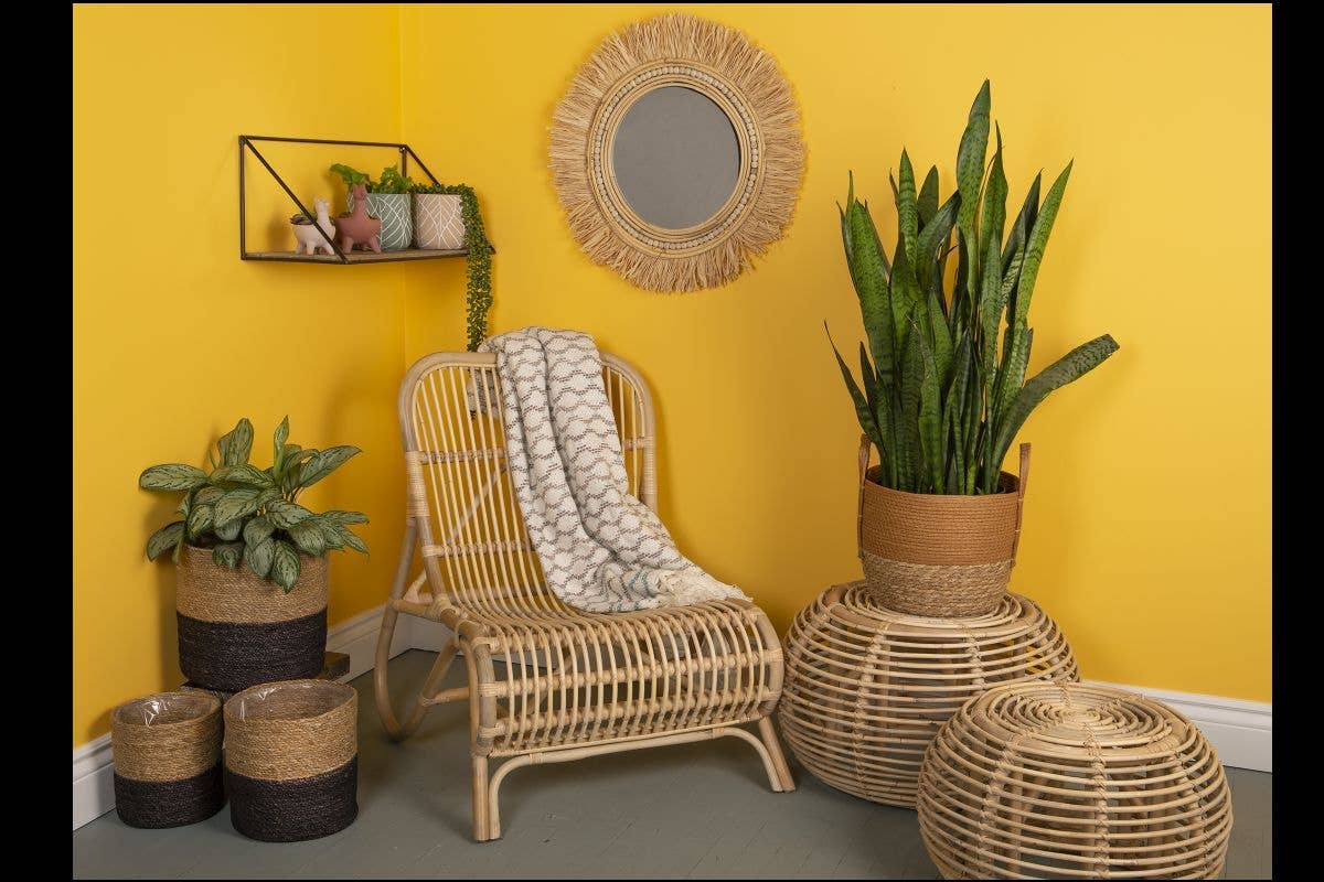 Rattan Mirror With Grass Decor – Vintage Feather